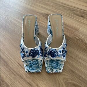 Betsey Johnson Blue and White Mules with Chic Design